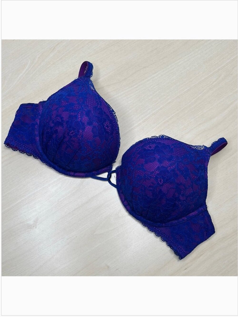 Victoria’s Secret Miraculous Plunge Bra‎ Blue Purple Lace 34C Convertible G-1624